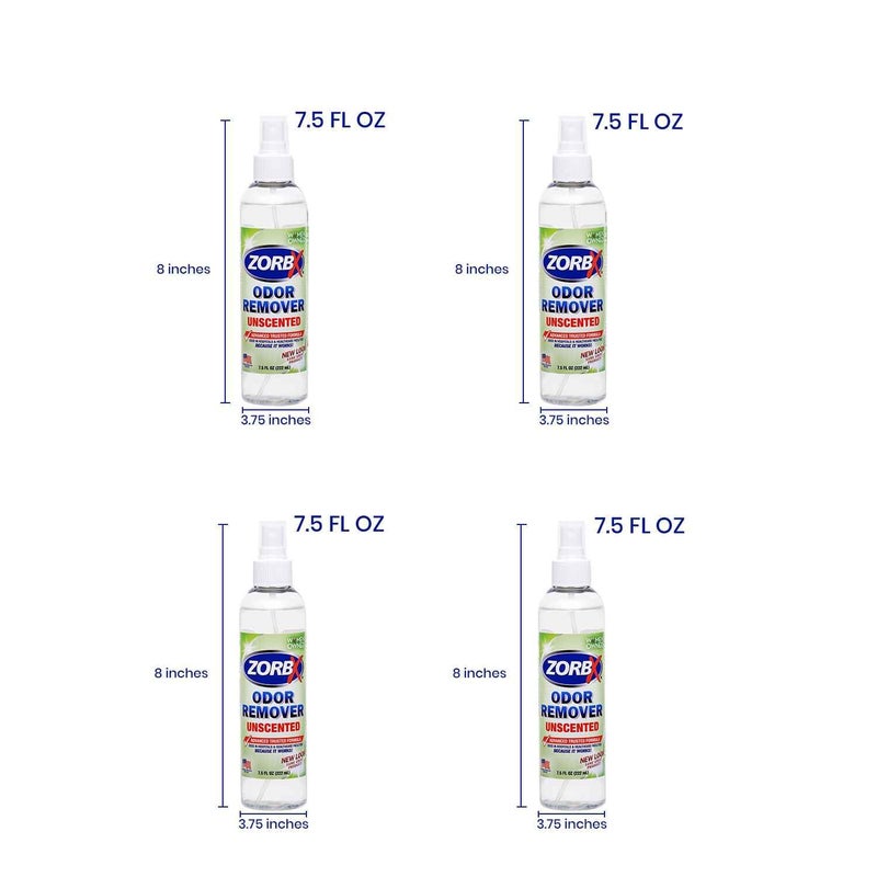 ZORBX Unscented Odor Eliminator for Strong Odor 7.5 Fl Oz, Pack of 4 - Used in Hospitals & Healthcare Facilities - Advanced Formula, Fast-Acting Odor Remover Spray for Dog, Cat, House & Carpet - Image 5